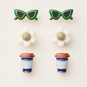 KATE SPADE x TARGET Stud Earrings - Flower, Coffee Cup & Sunglasses - New In Box